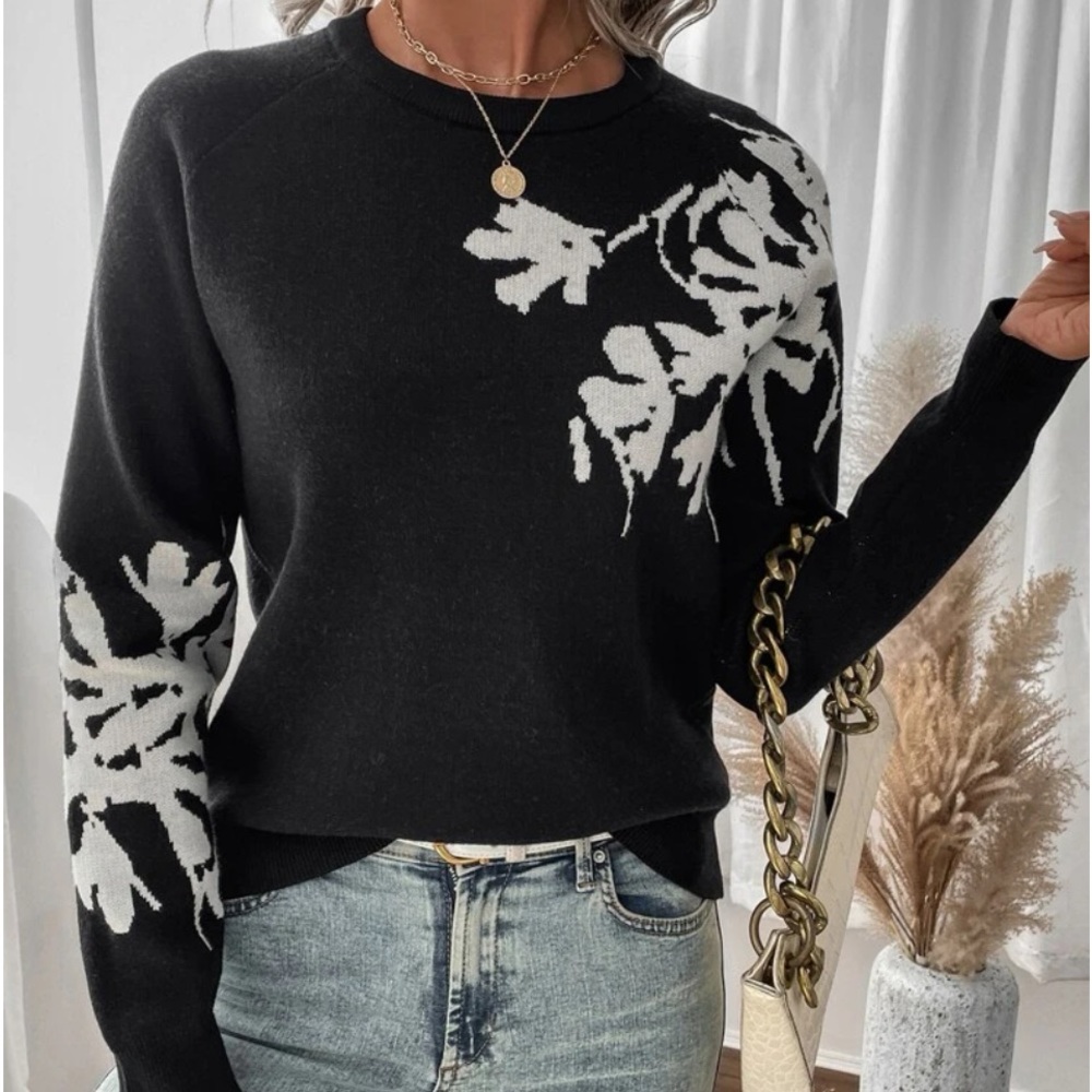 👁️New black floral print long sleeve sweater - Picture 1 of 6